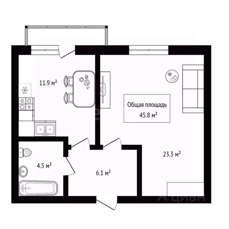 1-к кв. Алтай, Горно-Алтайск ул. Петра Сухова (45.8 м) - Фото 2