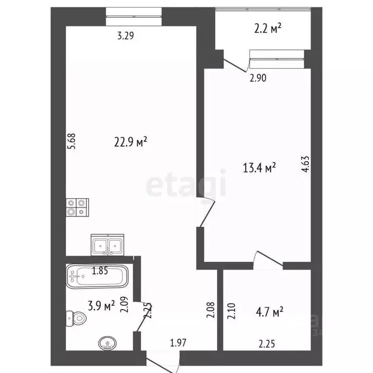 1-к кв. Тюменская область, Тюмень Полевая ул., 109к1 (44.9 м) - Фото 2