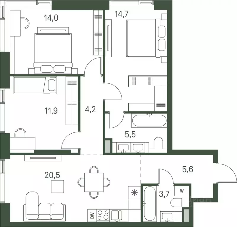 3-к кв. Москва Моментс жилой комплекс, к2.1 (80.1 м) - Фото 0