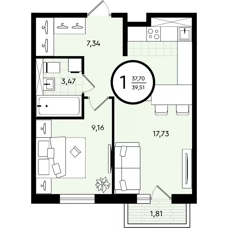 1-комнатная квартира: Тюмень, улица Александра Звягина, 3 (39.51 м) - Фото 0