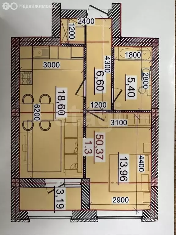 1-комнатная квартира: Владикавказ, улица Куйбышева, 77В (50.65 м) - Фото 0