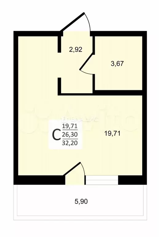 Квартира-студия, 26,3 м, 13/15 эт. - Фото 0