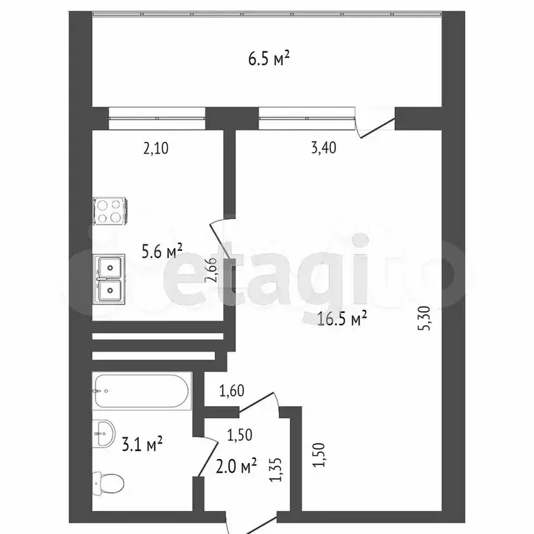 1-к. квартира, 27,3 м, 4/9 эт. - Фото 0