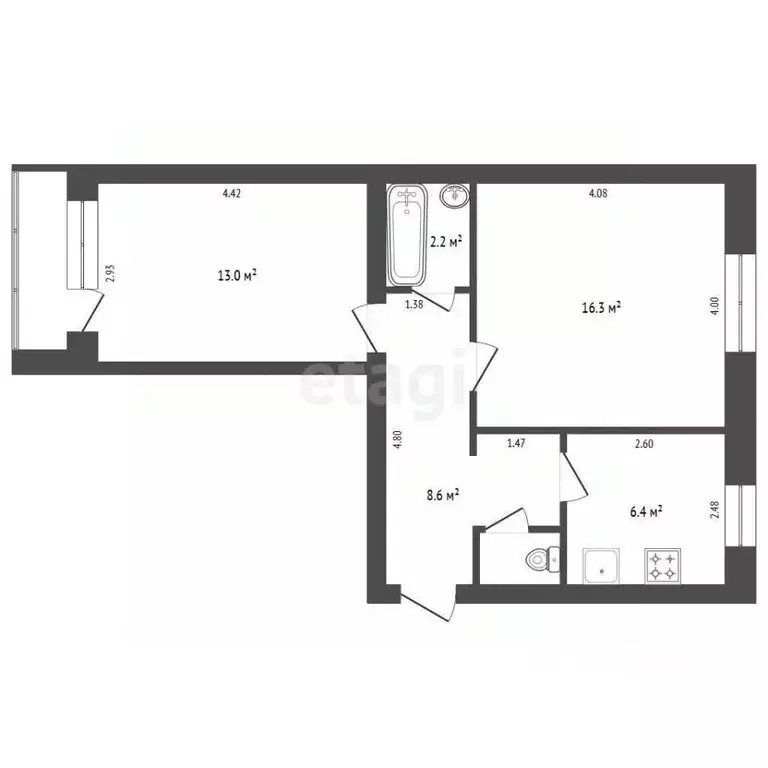 2-к кв. Московская область, Дубна ул. Сахарова, 11А (49.7 м) - Фото 1