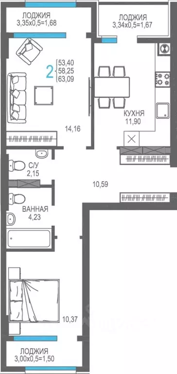 2-к кв. Крым, Алушта На Фонтанке жилой комплекс (58.25 м) - Фото 1