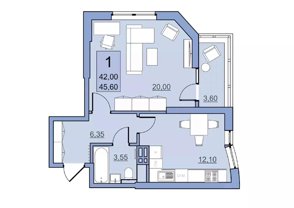 1-к кв. Саратовская область, Балаково Комсомольская ул., 65 (42.0 м) - Фото 0