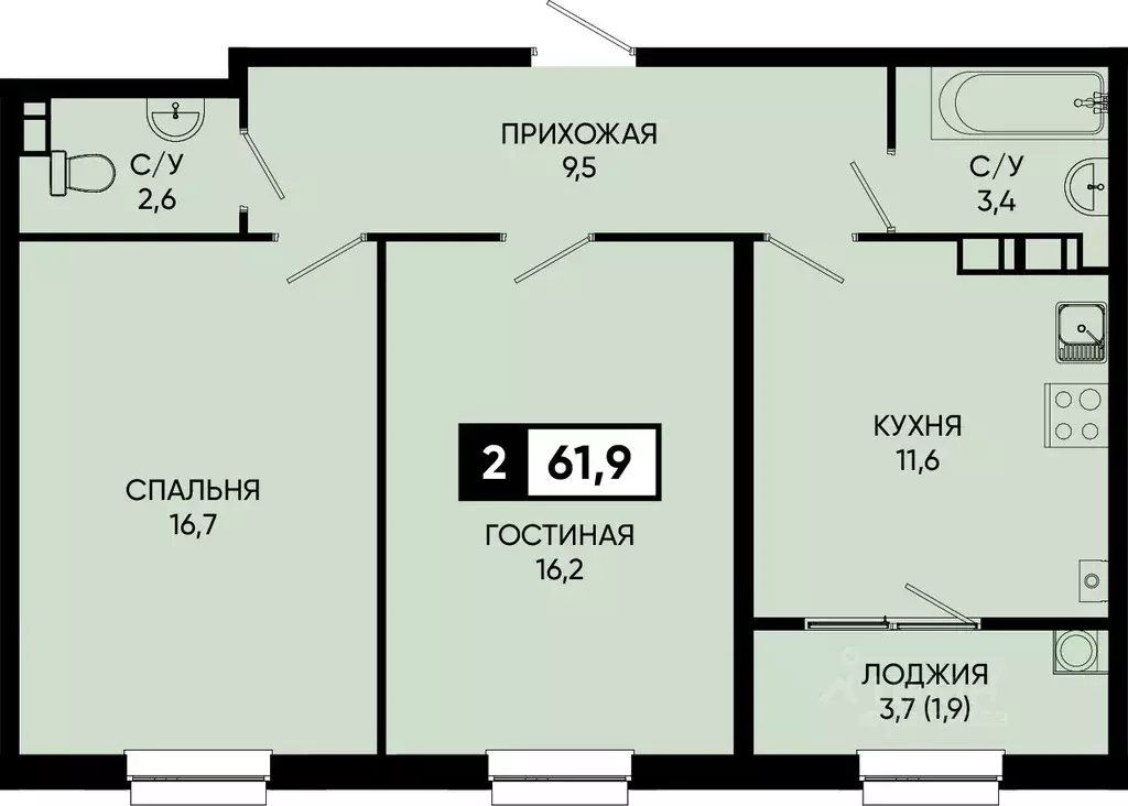 2-к кв. Ставропольский край, Кисловодск городской округ, пос. ... - Фото 0
