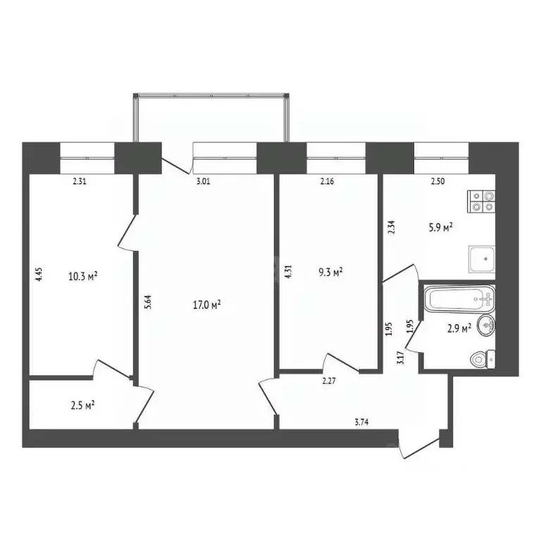 3-к кв. Костромская область, Кострома Калиновская ул., 27 (54.0 м) - Фото 2