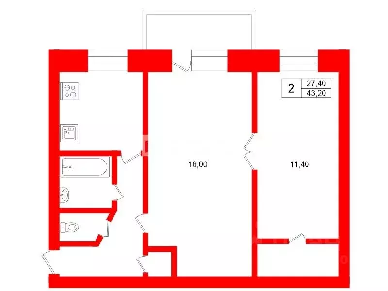 2-к кв. Санкт-Петербург Ланское ш., 59 (43.2 м) - Фото 2