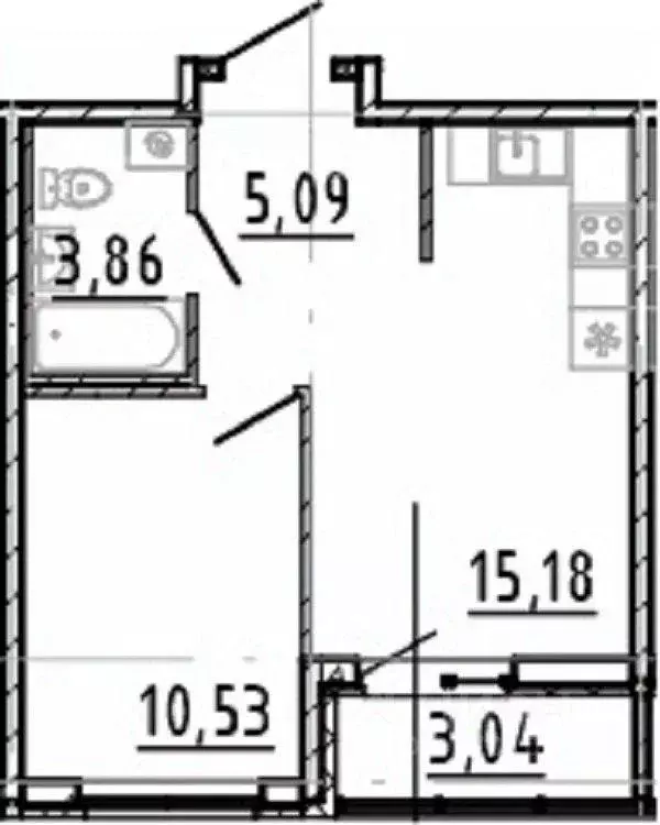 Квартира, 1 комната, 37.71 м - Фото 1