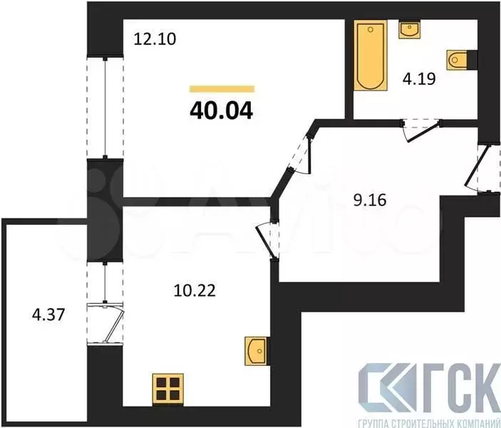 1-к. квартира, 40 м, 7/9 эт. - Фото 0