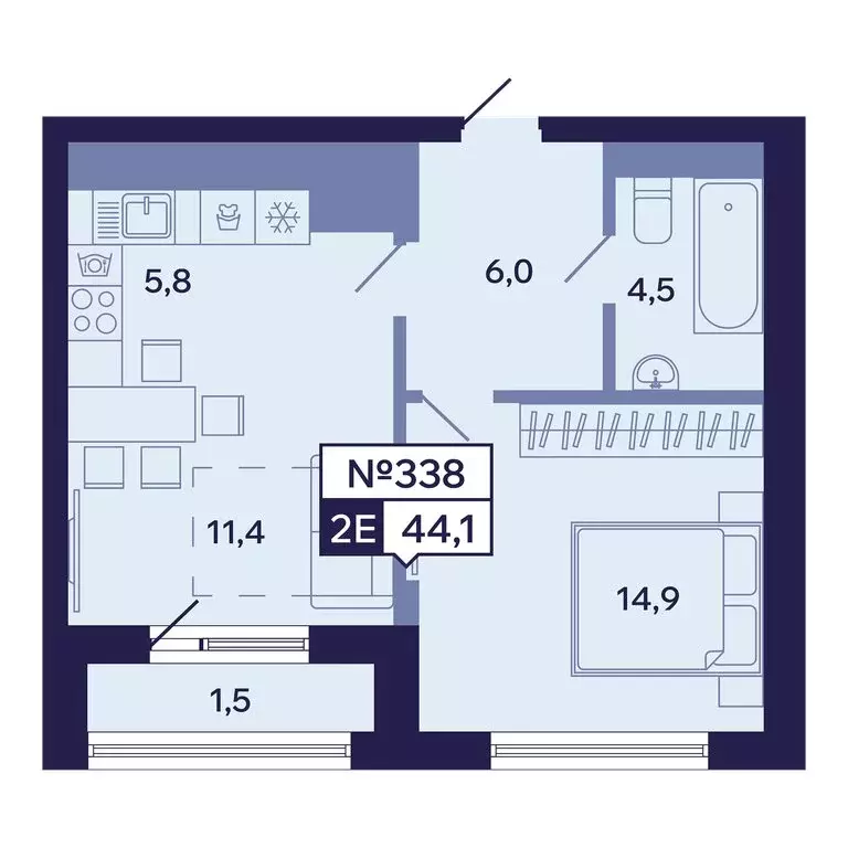 2-комнатная квартира: Якутск, Новопортовская улица, 1А/1 (44.1 м) - Фото 0