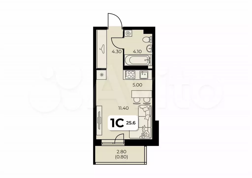 Квартира-студия, 25,6 м, 5/8 эт. - Фото 0