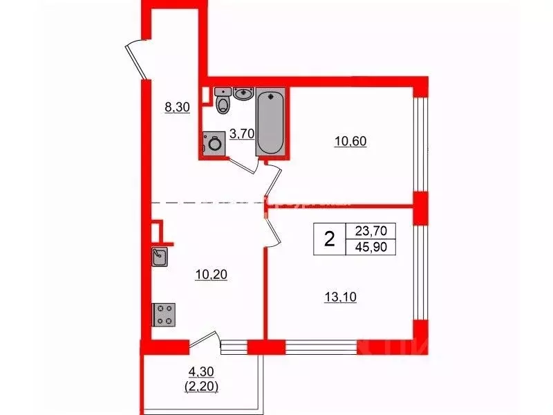 2-к кв. Ленинградская область, Всеволожск ул. Керченская, 1к2 (45.9 м) - Фото 2