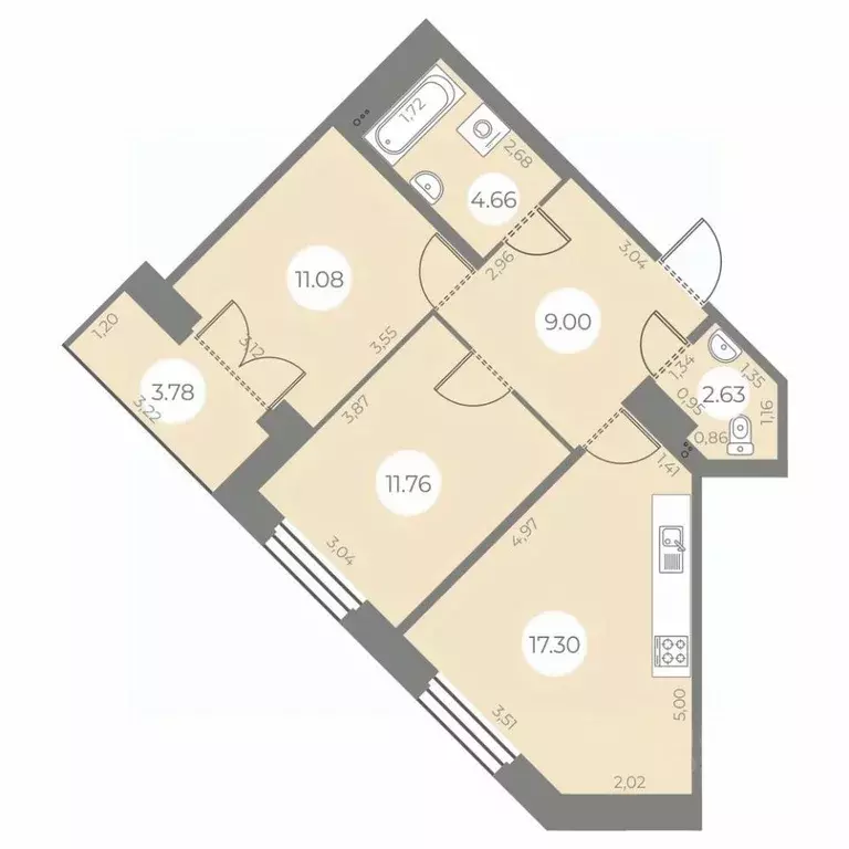 2-к кв. Санкт-Петербург ул. Маршала Захарова, 10 (58.32 м) - Фото 0