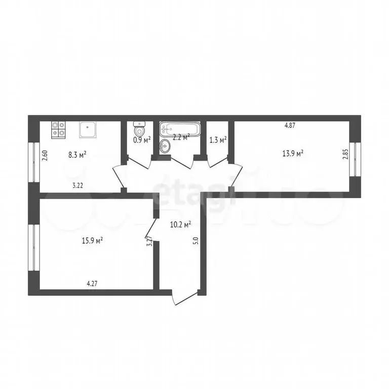 2-к. квартира, 56 м, 2/5 эт. - Фото 0