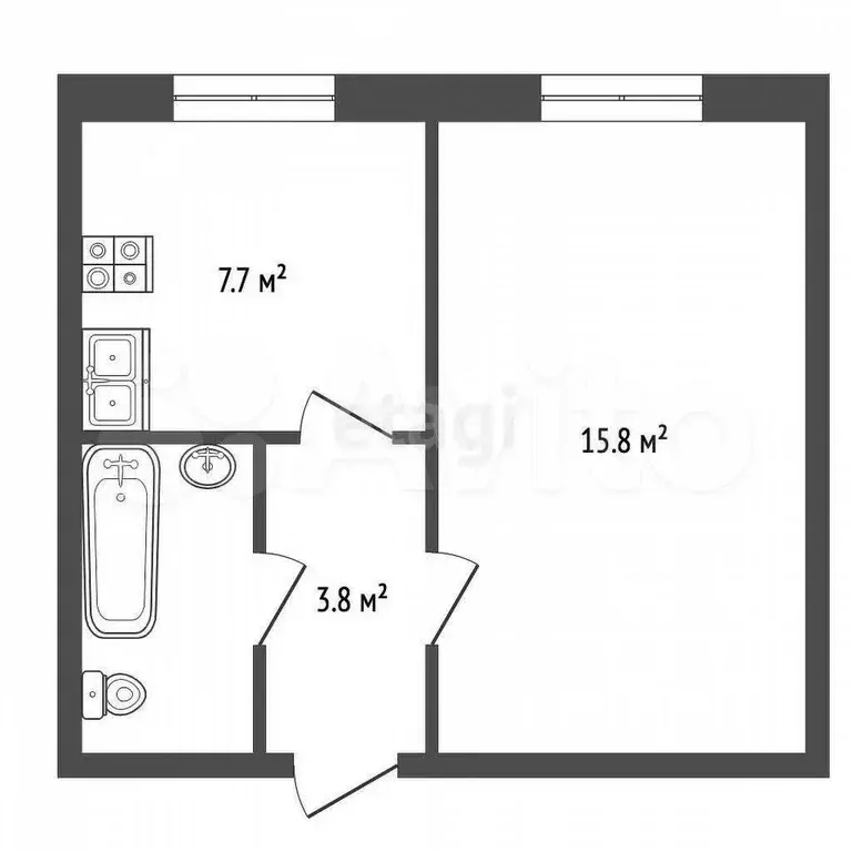 1-к. квартира, 30,4 м, 7/8 эт. - Фото 0