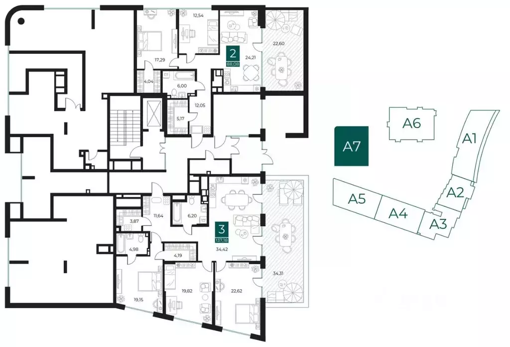 2-к кв. Рязанская область, Рязань Арт Кварталы жилой комплекс (88.08 ... - Фото 2