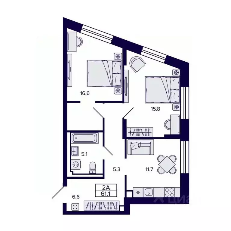 2-к кв. Хабаровский край, Хабаровск ул. Карла Маркса, 96/1 (61.1 м) - Фото 1