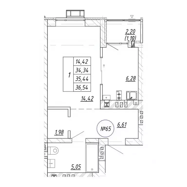 1-к кв. Калининградская область, Зеленоградск  (36.54 м) - Фото 1