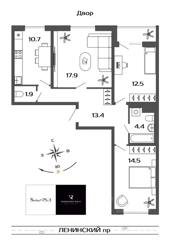 3-к кв. Санкт-Петербург Ленинский просп., 68 (75.3 м) - Фото 1
