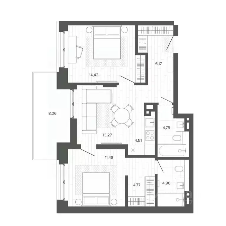 3-к кв. Алтайский край, Барнаул Жилплощадка мкр,  (72.38 м) - Фото 1