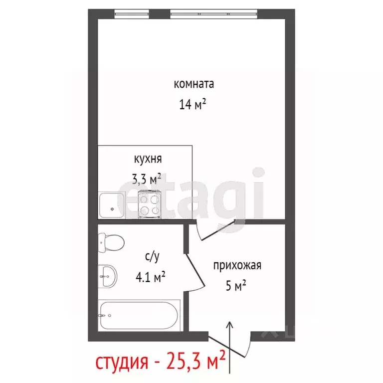 Студия Свердловская область, Екатеринбург Уктус жилрайон, Светлый мкр, ... - Фото 2