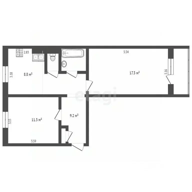 2-к кв. Ямало-Ненецкий АО, Ноябрьск ул. Владимира Высоцкого, 42 (49.0 ... - Фото 2