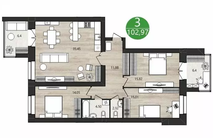 3-комнатная квартира: Ярославль, Клубная улица, 18 (102.97 м) - Фото 1