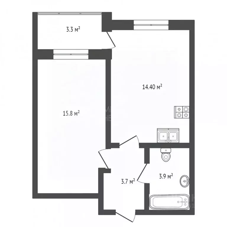 1-к кв. Тюменская область, Тюмень ул. Сергея Свиридова, 5 (38.0 м) - Фото 2