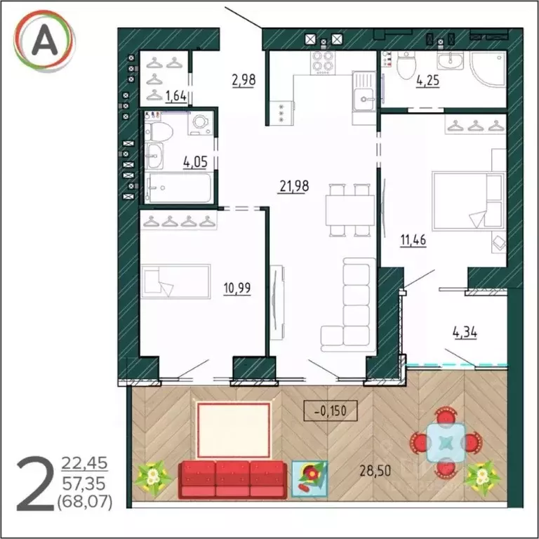 2-к кв. Брянская область, Брянск ул. Ульянова, 24 (68.07 м) - Фото 2