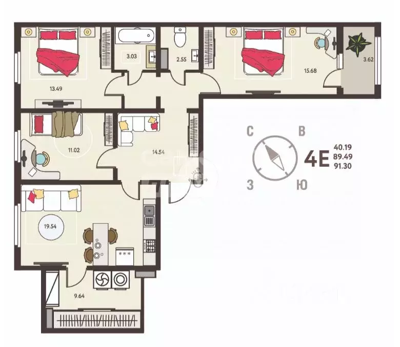 3-к кв. Липецкая область, Липецк ул. Механизаторов, 15А (91.3 м) - Фото 2