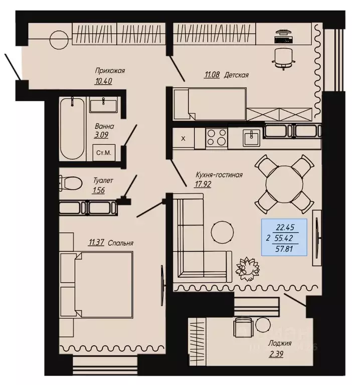 2-к кв. Волгоградская область, Волгоград пос. Ангарский, Клевер жилой ... - Фото 1