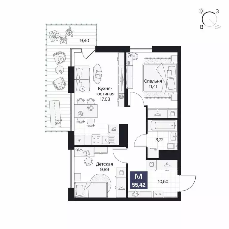 1-комнатная квартира: Волгоград, Центральный район (55.42 м) - Фото 1