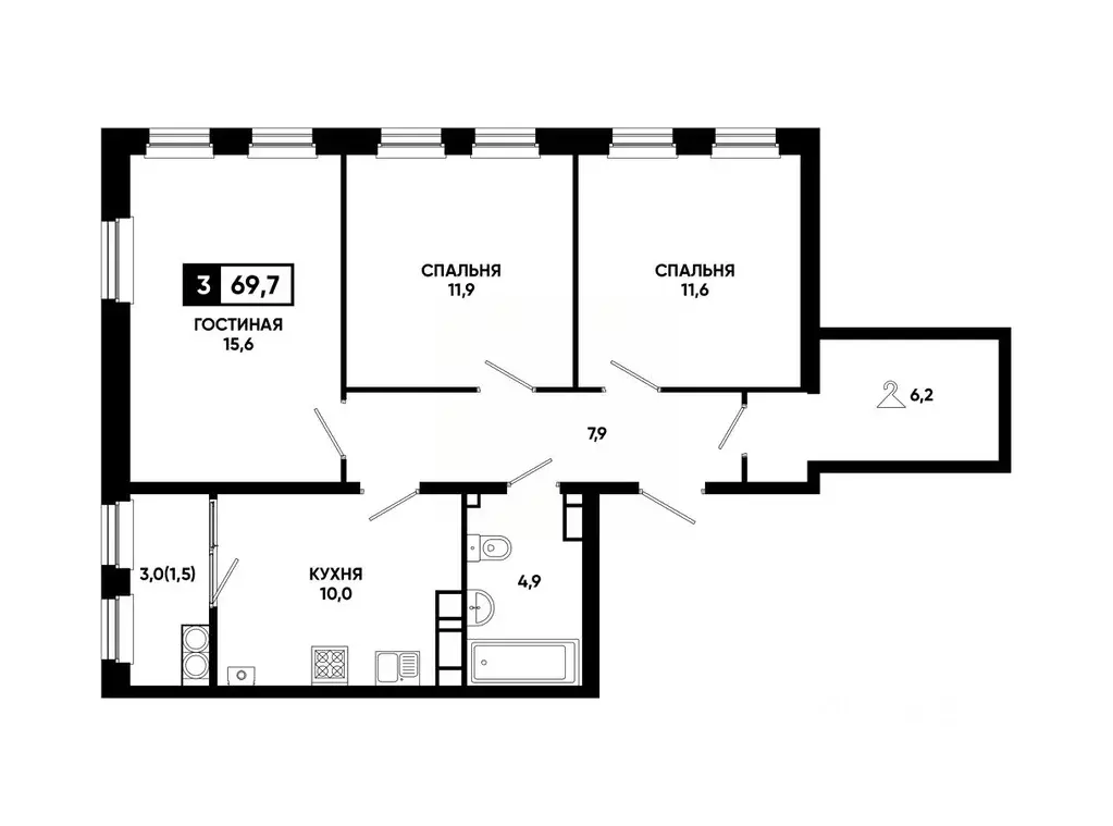 3-к кв. Ставропольский край, Ставрополь ул. Доваторцев, 179В (69.7 м) - Фото 1