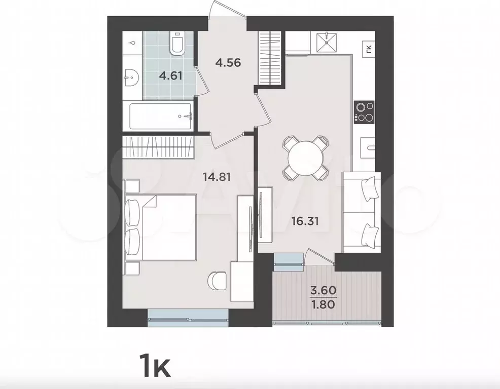 1-к. квартира, 42,1 м, 9/9 эт. - Фото 1