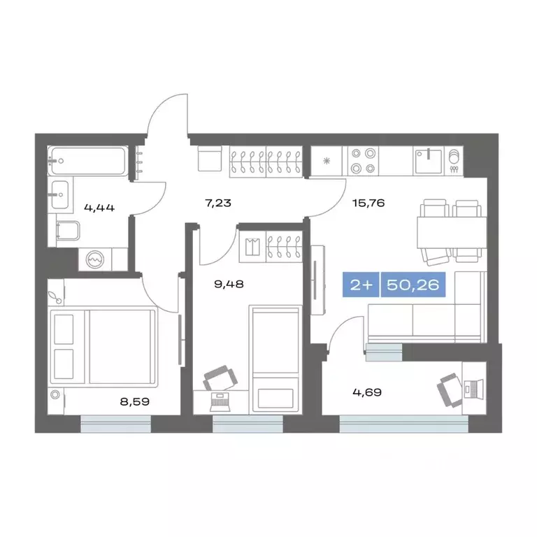 2-к кв. Тюменская область, Тобольск пер. Радищева, 17 (50.26 м) - Фото 1