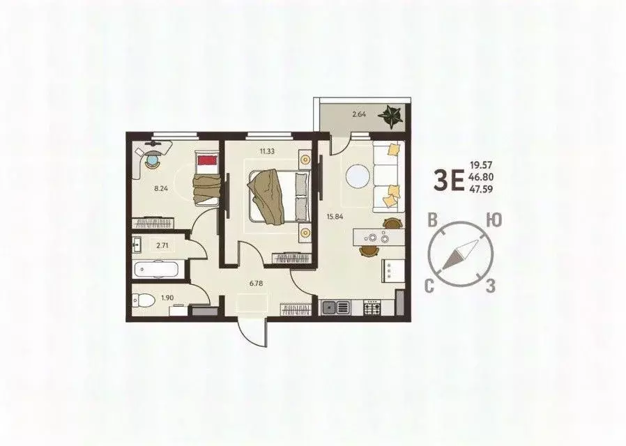 2-к кв. Курская область, Курск ул. Энгельса, 115/6 (47.6 м) - Фото 0