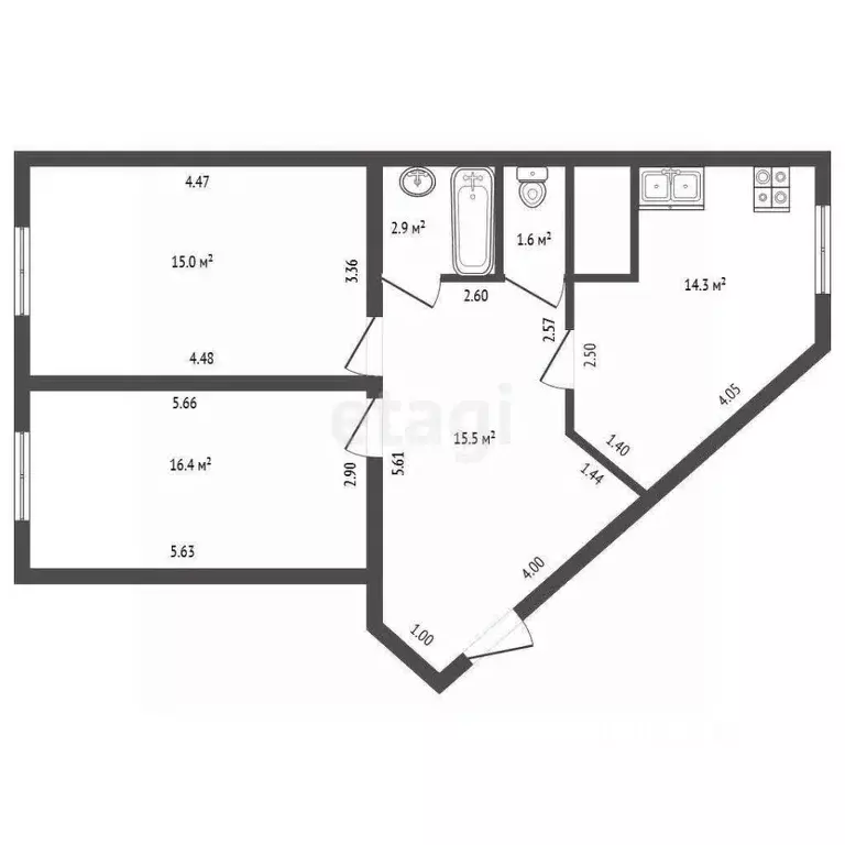 2-к кв. Санкт-Петербург ул. Русановская, 19к2 (65.7 м) - Фото 2