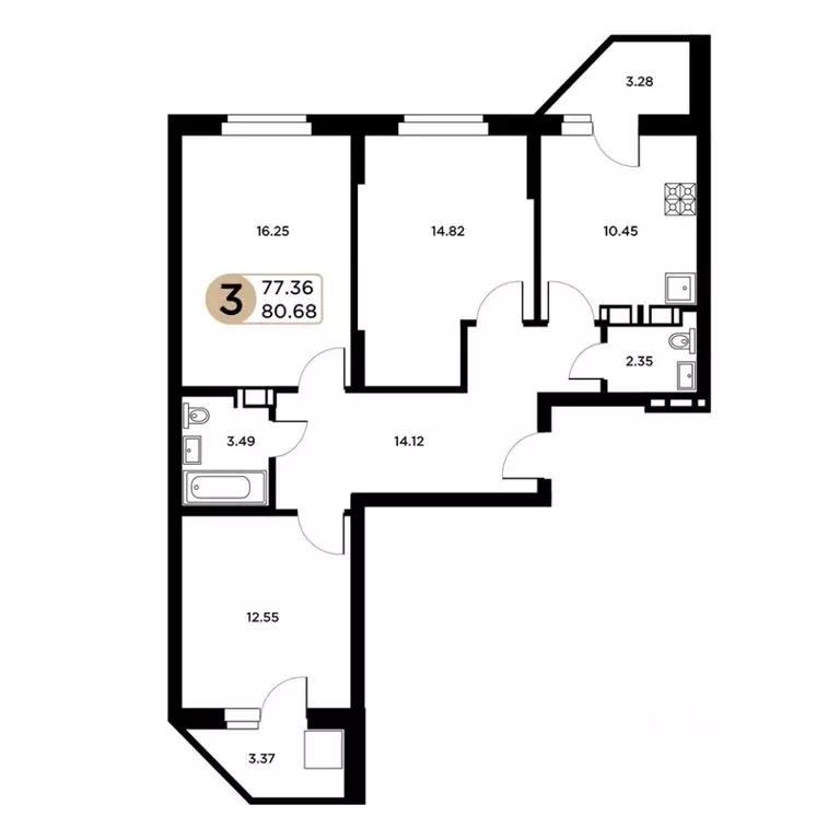 3-к кв. Самарская область, Самара Московское шоссе, 18-й км, 53 (79.8 ... - Фото 1