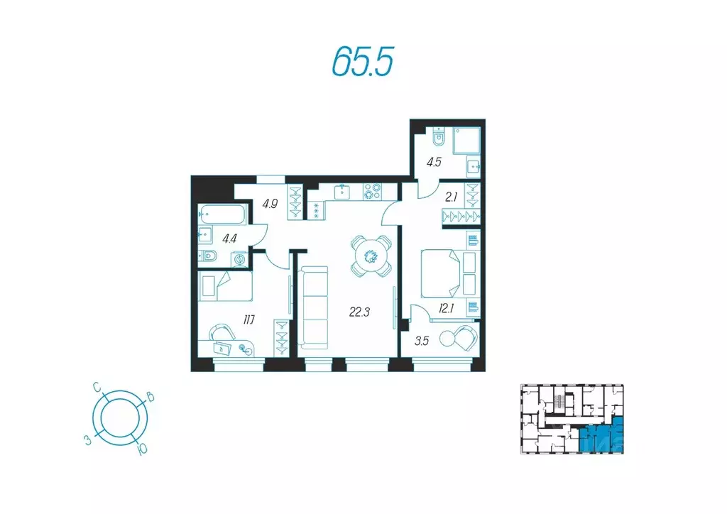 2-к кв. Тульская область, Тула ул. Михеева, 9А (65.5 м) - Фото 0