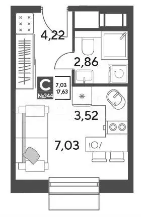 Квартира-студия, 17,6 м, 11/15 эт. - Фото 0