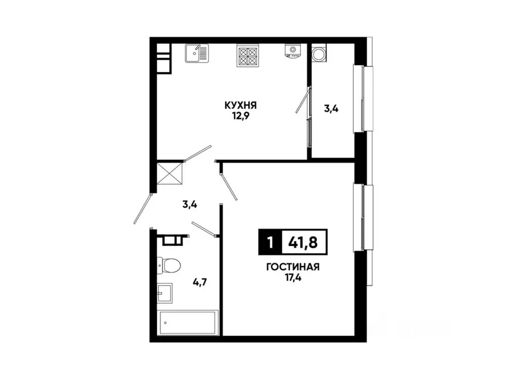 1-к кв. Ставропольский край, Ставрополь ул. Андрея Голуба, 12к10 (41.8 ... - Фото 1