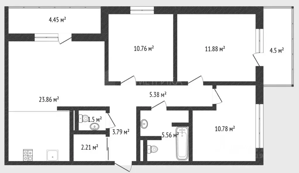 3-к кв. Тюменская область, Тюмень ул. Ю.-Р.Г. Эрвье, 30к4 (76.7 м) - Фото 1