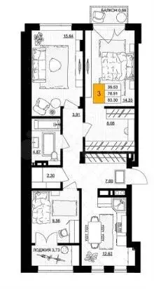 3-к. квартира, 83,3 м, 7/7 эт. - Фото 1