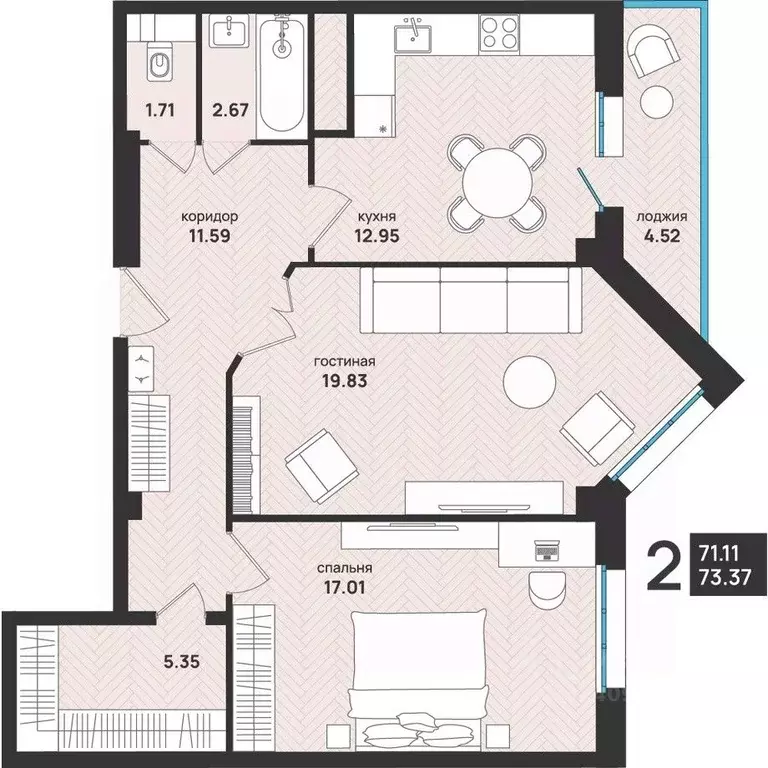 2-к кв. Архангельская область, Архангельск ул. Свободы, 16 (73.37 м) - Фото 2
