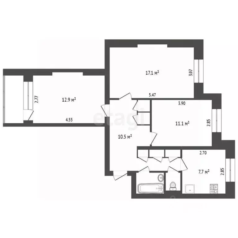 3-к кв. Ямало-Ненецкий АО, Новый Уренгой Мирный мкр, 3/2 (65.0 м) - Фото 1