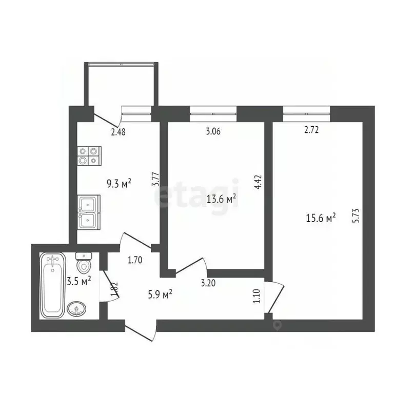 2-к кв. Костромская область, Волгореченск Набережная ул., 48А (48.9 м) - Фото 1