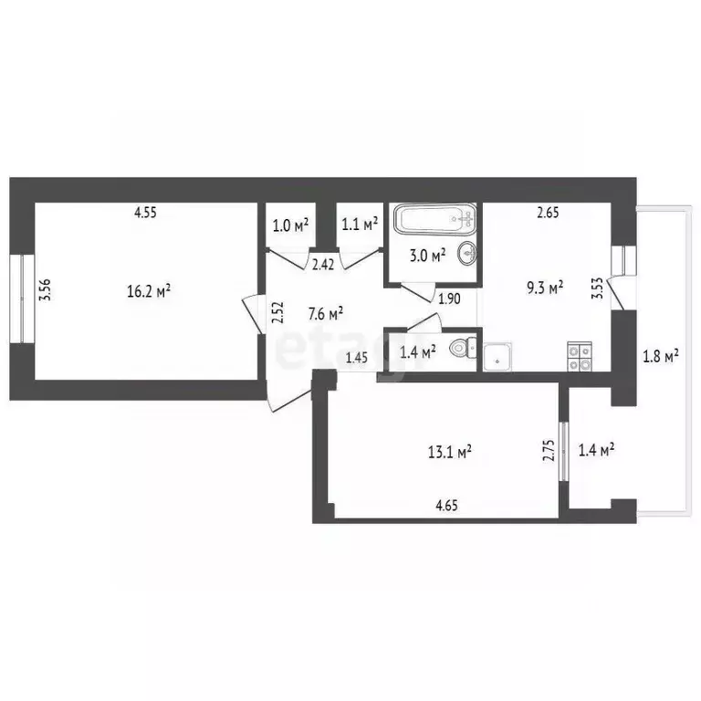 2-к кв. Крым, Евпатория городской округ, Новоозерное пгт ул. ... - Фото 2