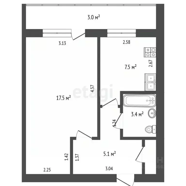 1-к кв. Томская область, Северск Коммунистический просп., 122 (34.3 м) - Фото 2